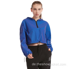 OEM Service Damen Crop Rainbow Reflektierende Windjacke